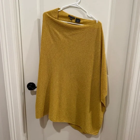 Eileen Fisher Italian Yarn Wool Asymmetric Poncho Lightweight Yellow One Size - Picture 2 of 9